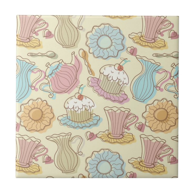 Azulejo De Cerámica El dibujo de la mano sirve siluetas (Frente)