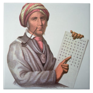 Azulejo De Cerámica El escolar cherokee, Sequoyah (1776-1843) (color