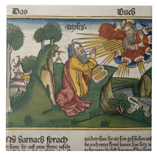 Azulejo De Cerámica El éxodo 34 1-10 Moses recibe las segundas (Frente)