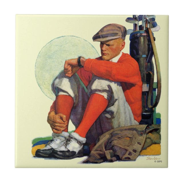 Azulejo De Cerámica El golfista guardó el esperar (Frente)