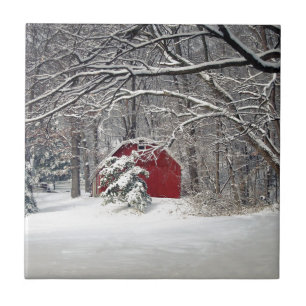 Azulejo De Cerámica El granero rojo en la nieve de 2011