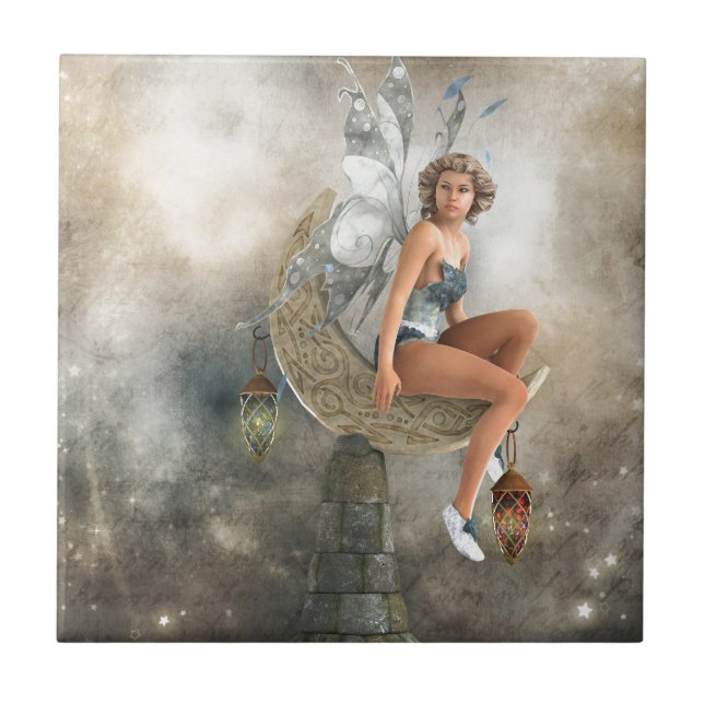 Azulejo De Cerámica El hada de la luna perezosa (Frente)