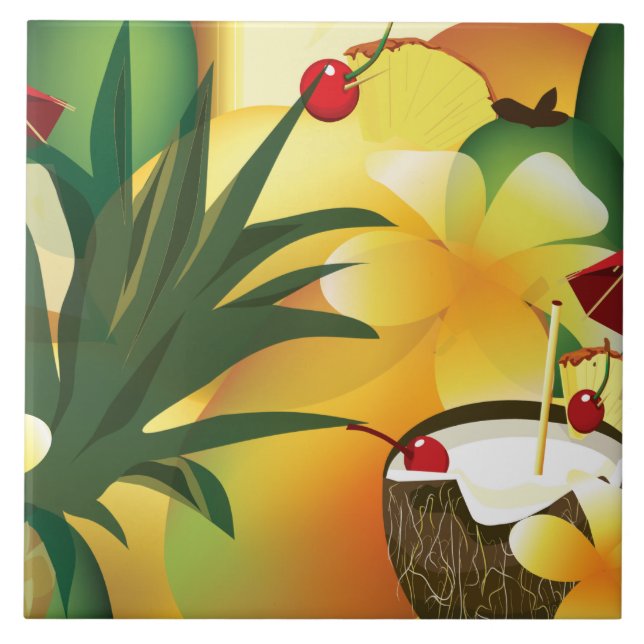Azulejo De Cerámica El Hawaii Luau Tropical Tiki Bar Tile Grande (Frente)