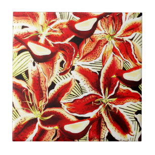 Azulejo De Cerámica El mosaico de las aves rojas de Lillie