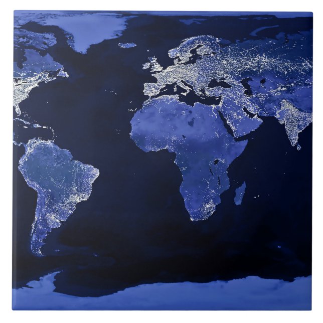 Azulejo De Cerámica El mundo en la noche - mapa, espacio (Frente)