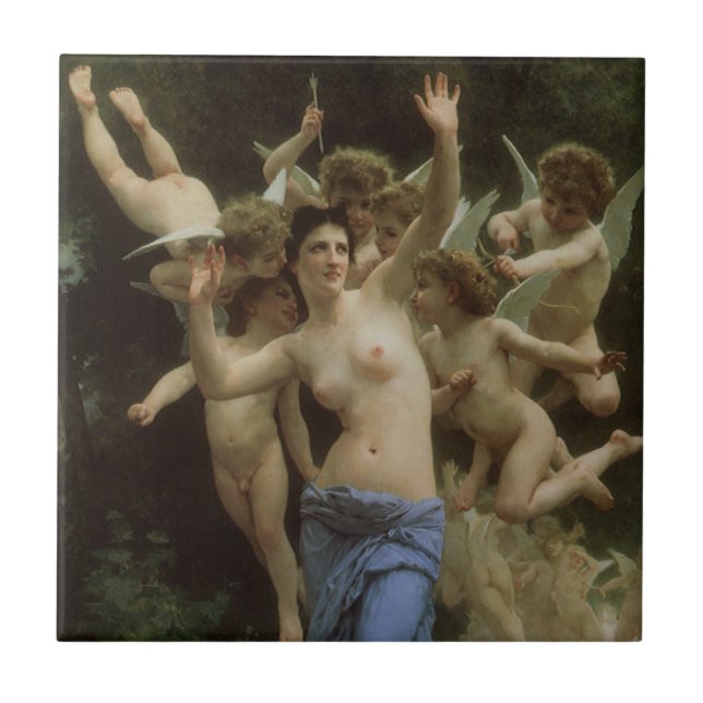 Azulejo De Cerámica El Nido de Avispas de William Adolphe Bouguereau (Frente)
