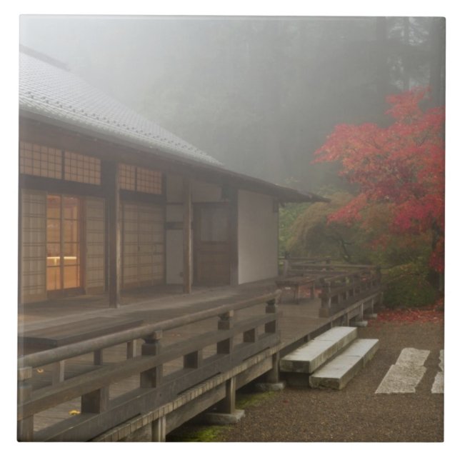 Azulejo De Cerámica El pabellón del Jardín Japonés de Portland (Frente)