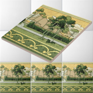 Azulejo De Cerámica El Paisaje De Arte Y Artesanía Vintage De 1906