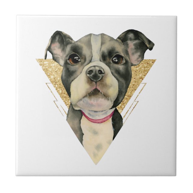 Azulejo De Cerámica El "perrito observa" la acuarela del perro del (Frente)