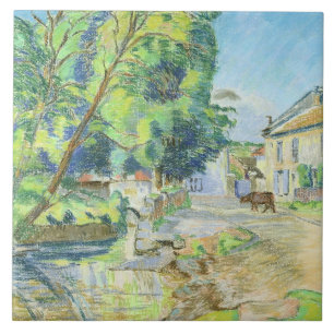 Azulejo De Cerámica El pueblo (en colores pastel en el papel)