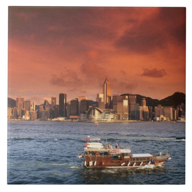 Azulejo De Cerámica El puerto de Hong Kong al atardecer (Frente)