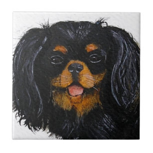 Azulejo De Cerámica El rey Charles Cavalier español negro y bronceado