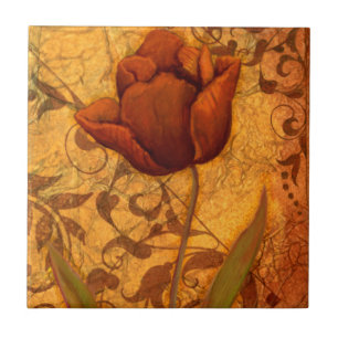 Azulejo De Cerámica El rojo florece II