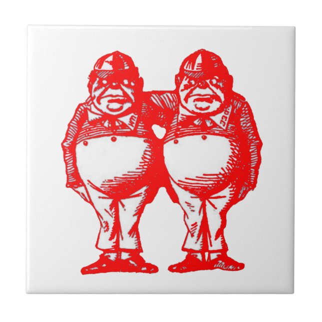 Azulejo De Cerámica El rojo Tweedle Dee y Tweedle Dum (Frente)