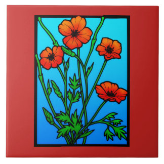Azulejo De Cerámica El rojo ucraniano toca la flor