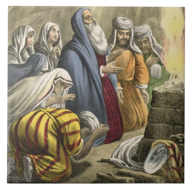 Azulejo De Cerámica El sacrificio de Noah en dejar la arca, de una (Frente)