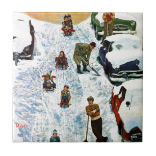 Azulejo De Cerámica El Sledding y excavación