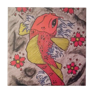 Azulejo De Cerámica El tatuaje inspiró los pescados de Koi