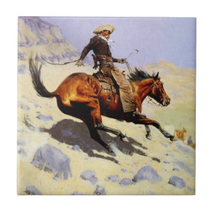 Azulejo De Cerámica El vaquero de Remington, militar de caballería vin