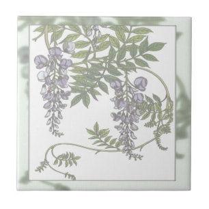 Azulejo De Cerámica El verde púrpura de las glicinias del vintage dej
