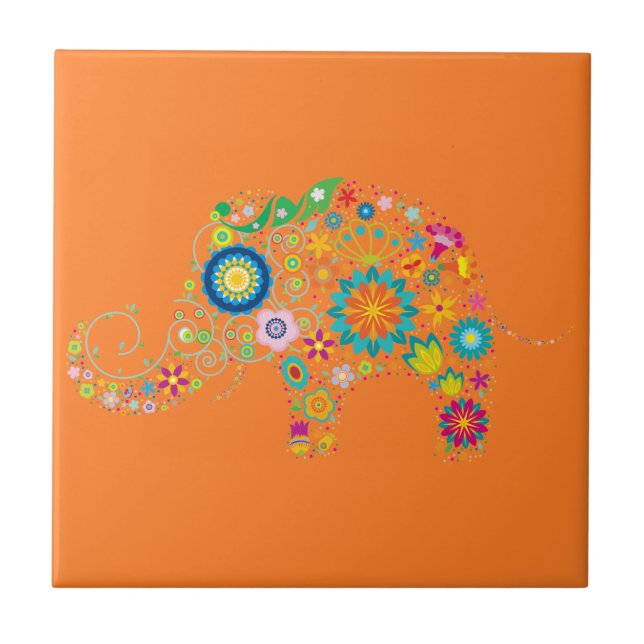 Azulejo De Cerámica Elefante adornado (Frente)