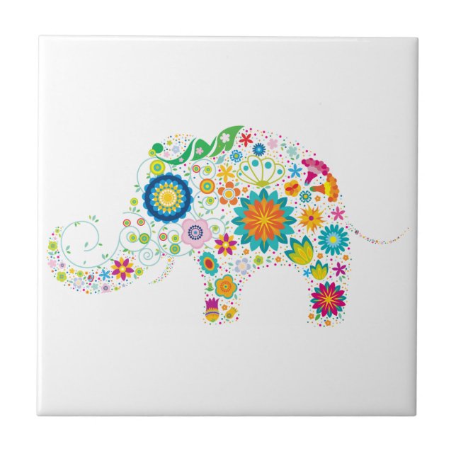 Azulejo De Cerámica Elefante adornado (Frente)