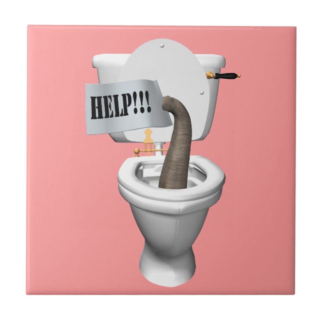 Azulejo De Cerámica Elefante Atrapado En El Baño (Frente)