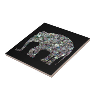 Azulejo De Cerámica Elefante brillante mosaico brillo plateado