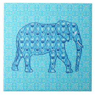 Azulejo De Cerámica Elefante de flores de Lotus - turquesa