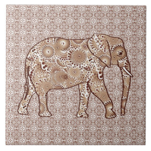 Azulejo De Cerámica Elefante del remolino del fractal - marrón y de