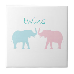 Azulejo De Cerámica Elefante Doble Rosa Y Azul
