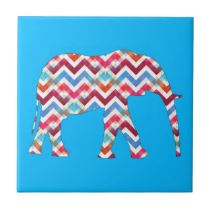 Azulejo De Cerámica Elefante enrrollado de Chevron del zigzag en azul