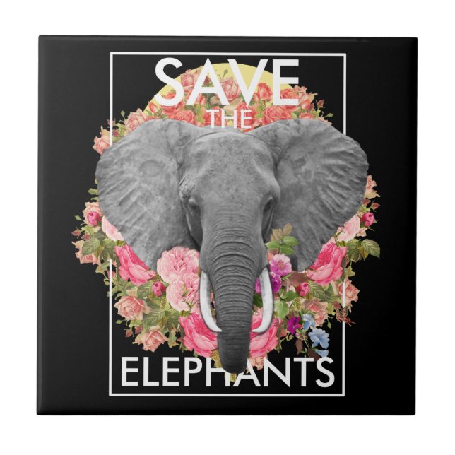 Azulejo De Cerámica elefante floral Tile de foto cerámica (Frente)
