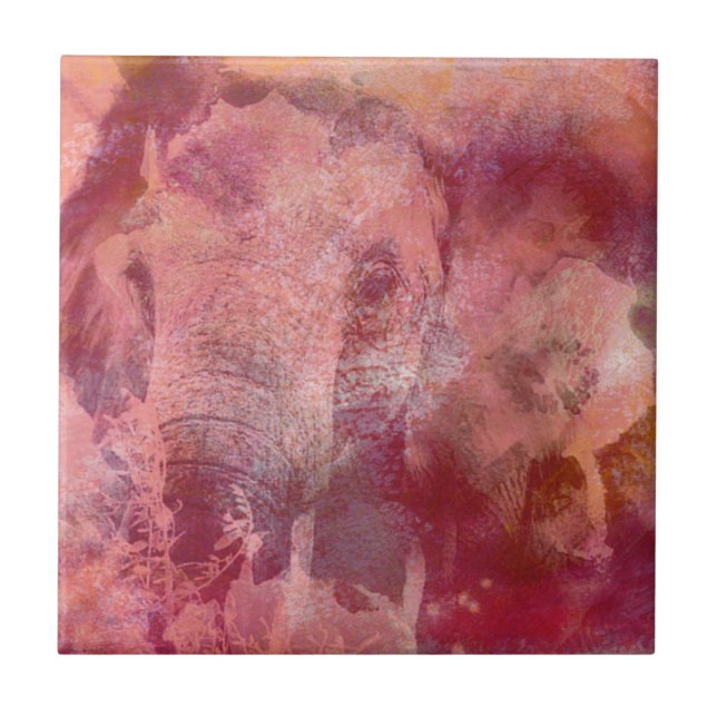 Azulejo De Cerámica Elefante Rosa Grunge (Frente)
