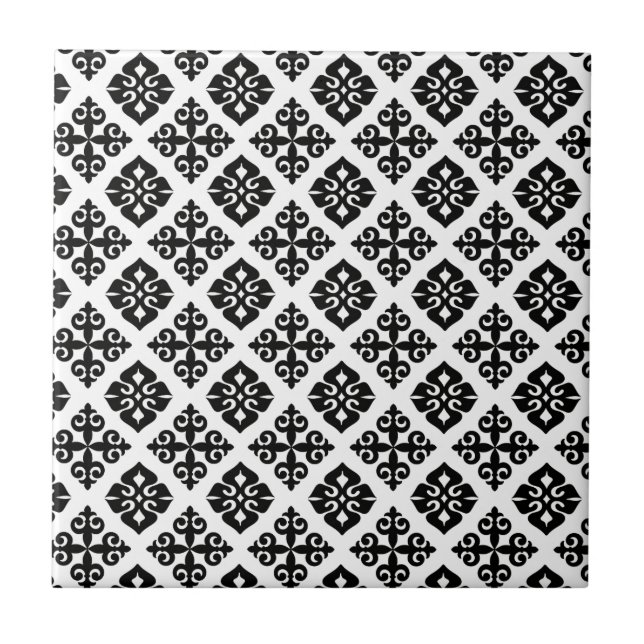 Azulejo De Cerámica Elegancia en negro y blanco (Frente)