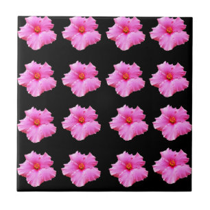 Azulejo De Cerámica "Elegancia floral: capullos de hibisco rosa sobre 