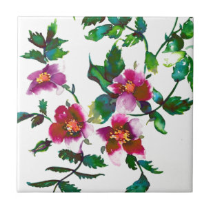 Azulejo De Cerámica Elegante acuarela moderna flores silvestres de col