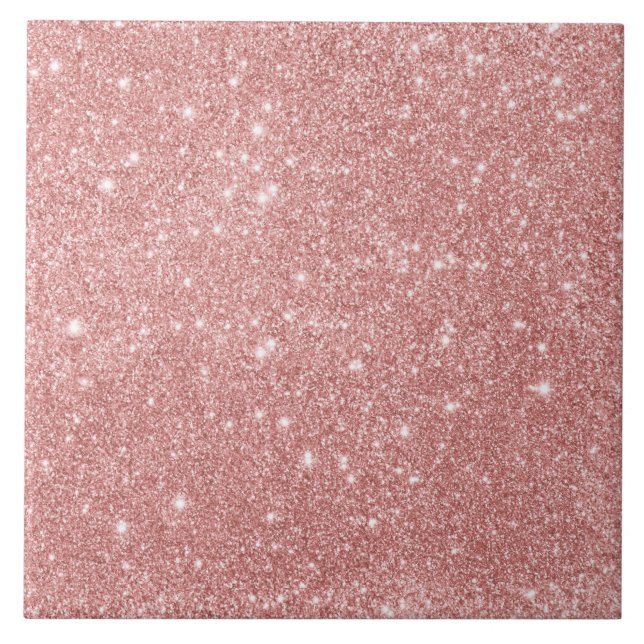 Azulejo De Cerámica Elegante Moda Lujo Faux Purpurina Rosa Gold (Frente)