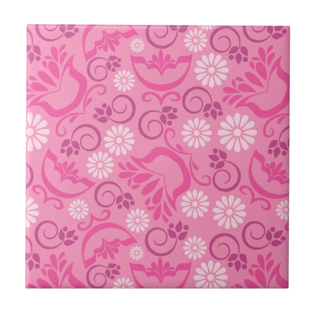 Azulejo De Cerámica Elegante mosaico rosa (Frente)