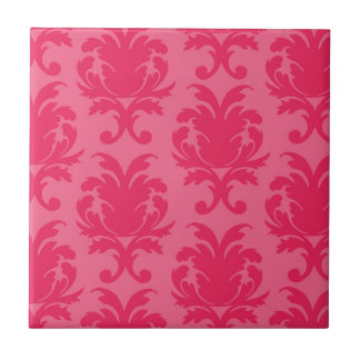 Azulejo De Cerámica elegante patrón de damasco rosa de dos tonos