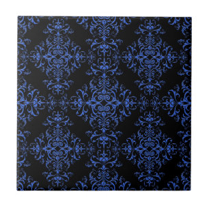 Azulejo De Cerámica Elegante patrón de estilo damasco floral azul y ne