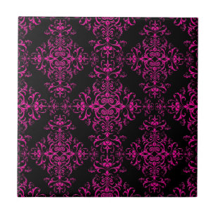 Azulejo De Cerámica Elegante rosa caliente y negro estilo victoriano d