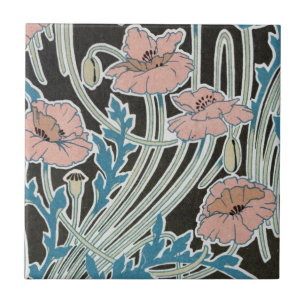 Azulejo De Cerámica elegantes amapolas islandesas diseño art nouveau