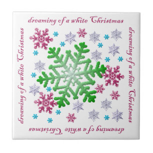 Azulejo De Cerámica Elegantes copos de nieve verde azul borgoñoso y pl