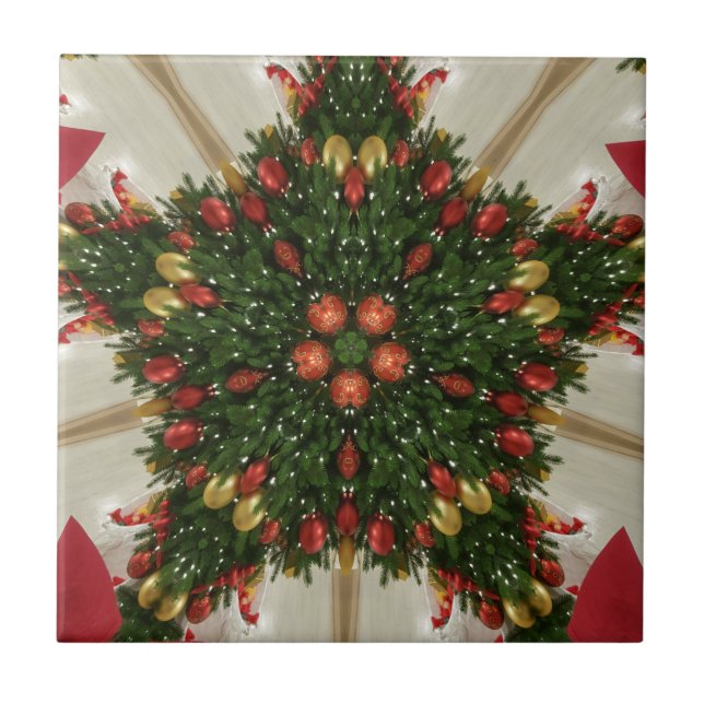 Azulejo De Cerámica Elegantes Navidades Wreath Red Green Kaleidoscópic (Frente)