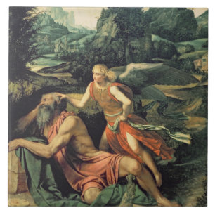 Azulejo De Cerámica Elías visitó por un ángel, c.1534