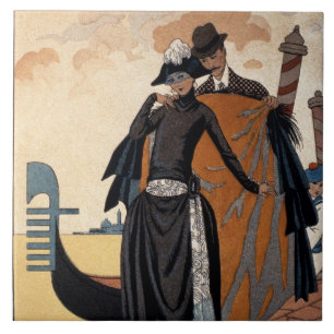 Azulejo De Cerámica Ella y él, moda Illustration, 1921 (pochoir p
