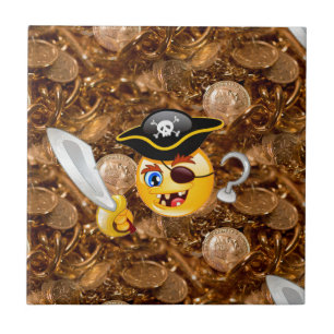 Azulejo De Cerámica emoji pirata del tesoro