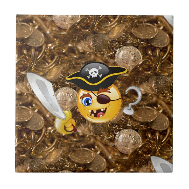 Azulejo De Cerámica emoji pirata del tesoro (Frente)
