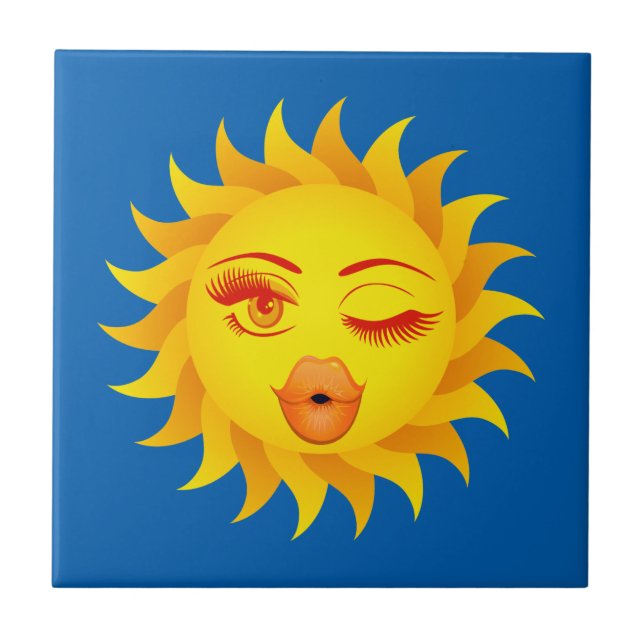 Azulejo De Cerámica Emoji solar (Frente)